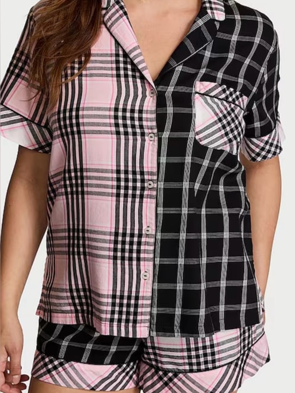 NWT Victoria’s Secret Pink Plaid Cotton Blend Pajama Set Shorts Sleepwear XS